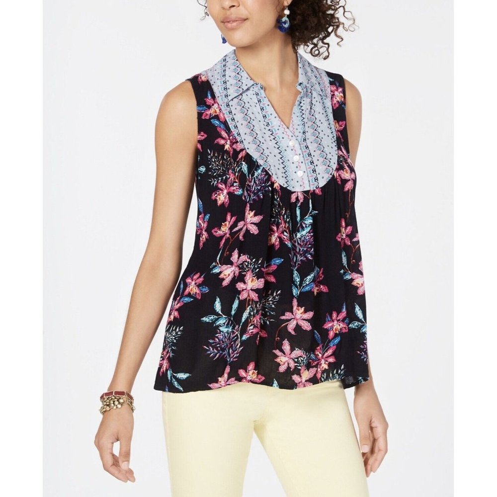 Style & Co Women's Collared Top Floral Blouse Medium